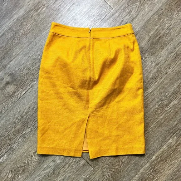 Banana Republic Skirt Women's 4 Pencil Poplin Mustard Gold Preppy Vented - Picture 2 of 8